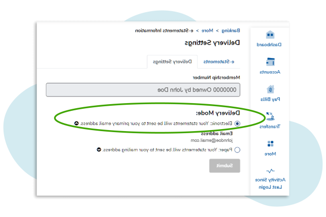 screenshot of electronic delivery selection in online banking